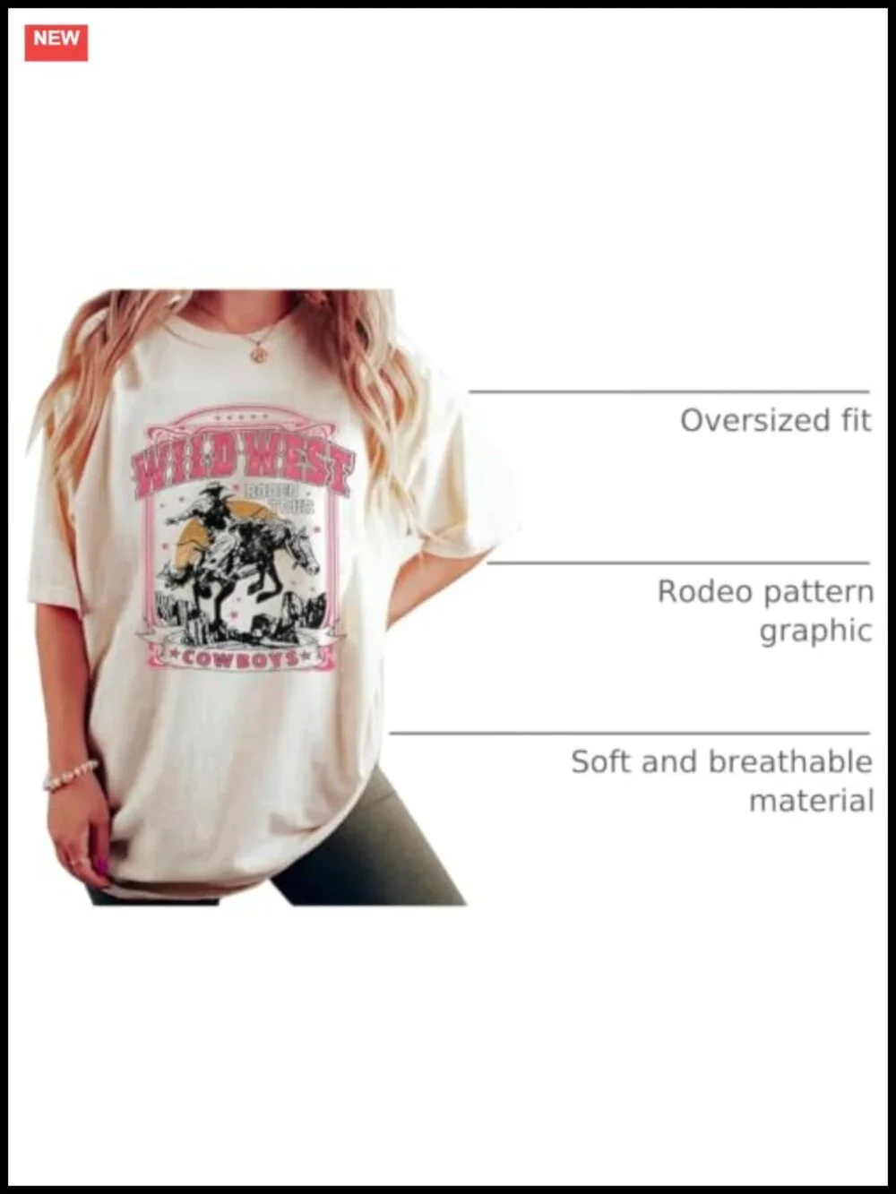 Women's Oversized Cowgirl Graphic Tee Western Rodeo Country Music Shirt Cotton
